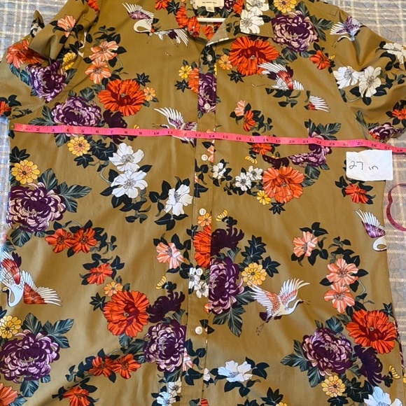 COPY - Good threads poplin flower shirt. Men’s.  collared shirt. Tan. Great con… - Picture 5 of 10